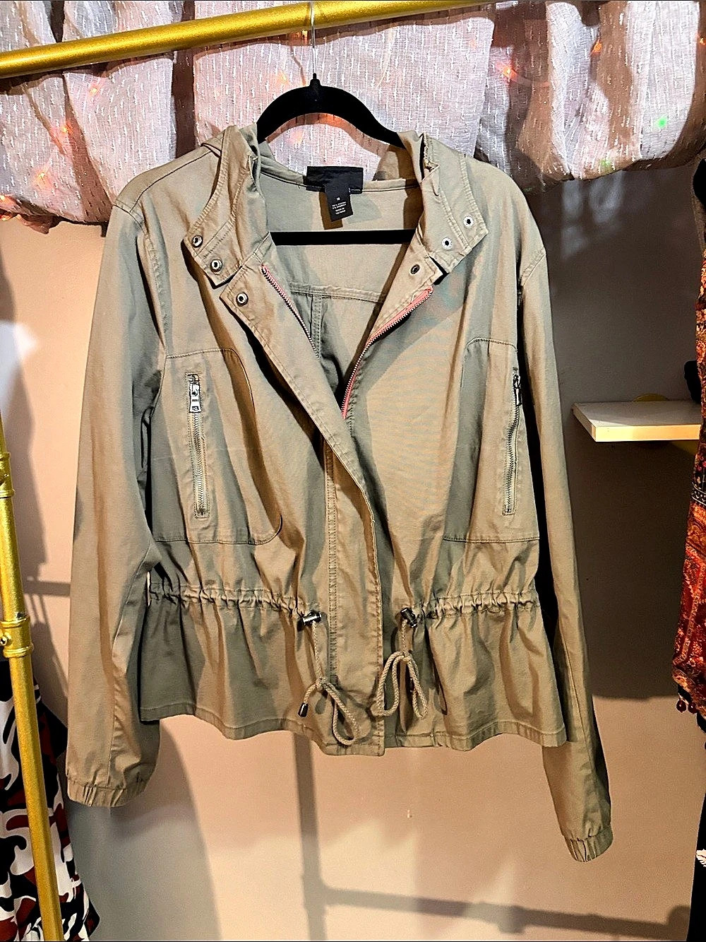 Lane Bryant Utility Jacket Green Size 18 has small marks on hood
